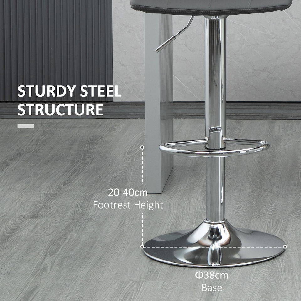image 1 of HOMCOM Bar Stools Set of 2 Adjustable Counter Barstools W/ Footrest Grey