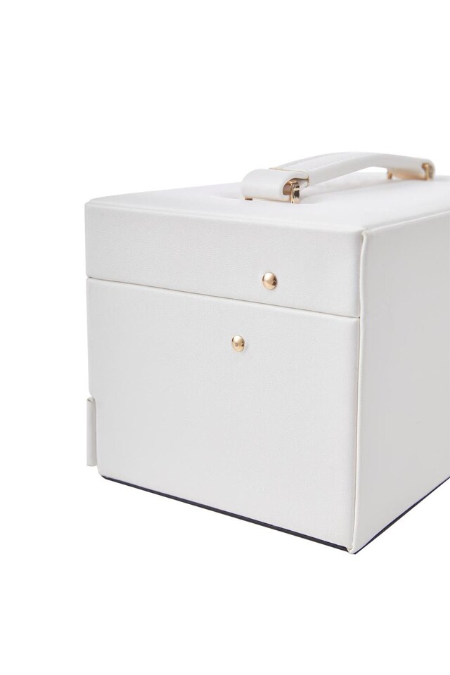 image 1 of Living and Home Lockable Jewellery Storage Box with Drawer-White | White