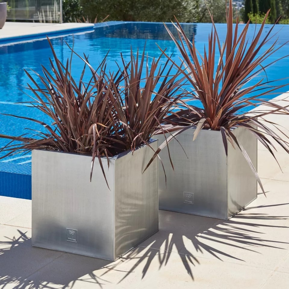image 1 of Primrose Zinc Galvanised Silver Cube Steel Planter Pot 30cm