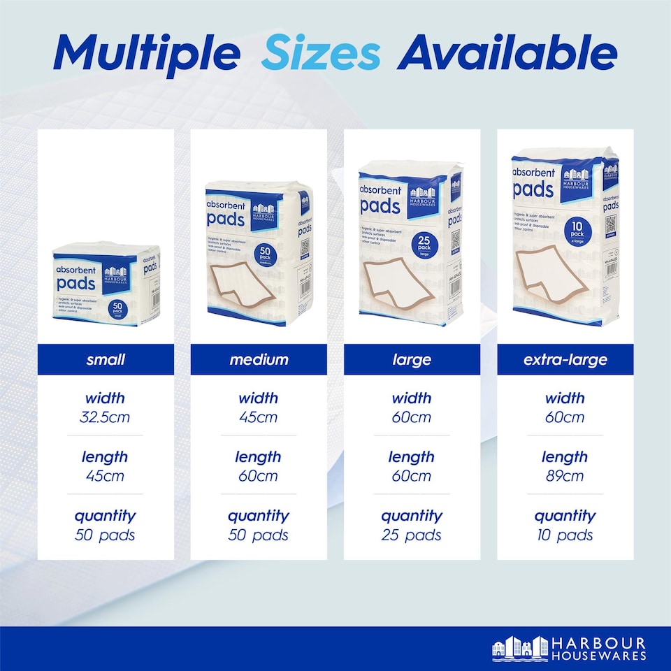 image 1 of Harbour Housewares 10x Disposable Incontinence Bed Pads - 60 x 89cm - Waterproof High Absorbency Mattress Protector Bed Sheet