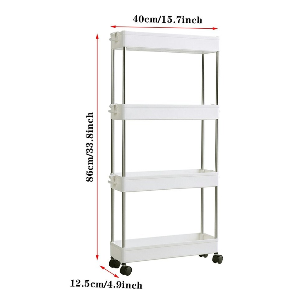 image 1 of Living and Home Plastic Storage Trolley Cart 4-Tier Rack - White