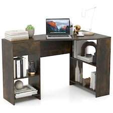 COSTWAY L-Shaped Computer Desk Corner Table w/Storage Brown Brown