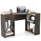 image 1 of COSTWAY L-Shaped Computer Desk Corner Table w/Storage Brown Brown