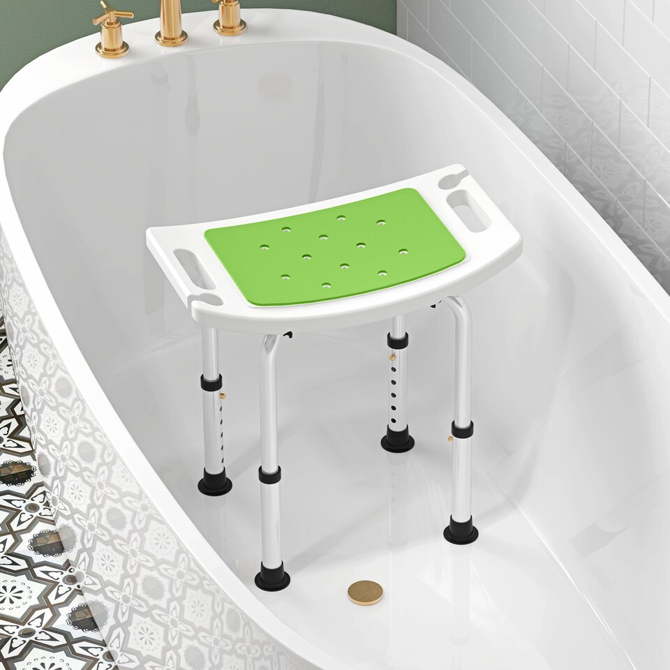 image 1 of HOMCOM Shower Chair, Adjustable Height Shower Stool with Aluminium Frame and Non-Slip Feet, Bathtub Stool Seat for Elderly Disabled Handicap, Green