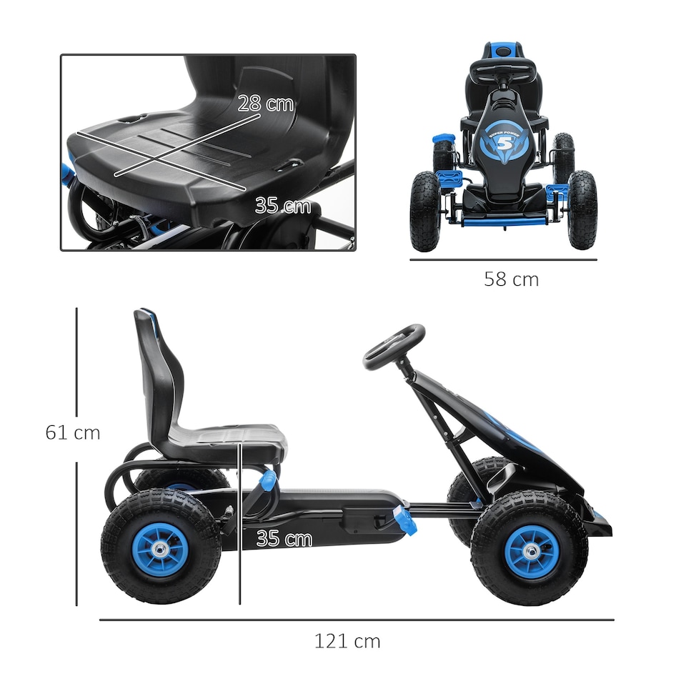 image 1 of HOMCOM Children Pedal Go Kart w/ Adjustable Seat, Rubber Wheels, Brake, Blue
