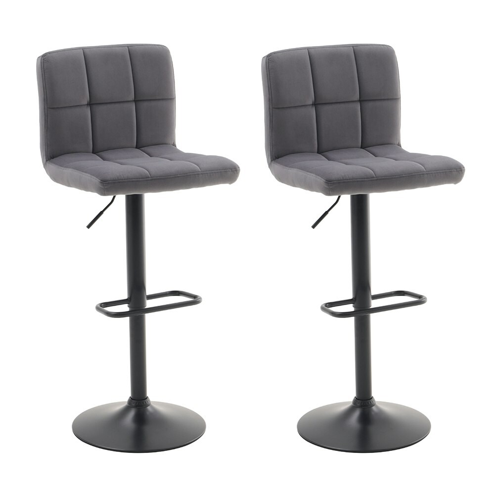 Living And Home 2-Piece Velvet Bar Stools Adjustable Height - Grey