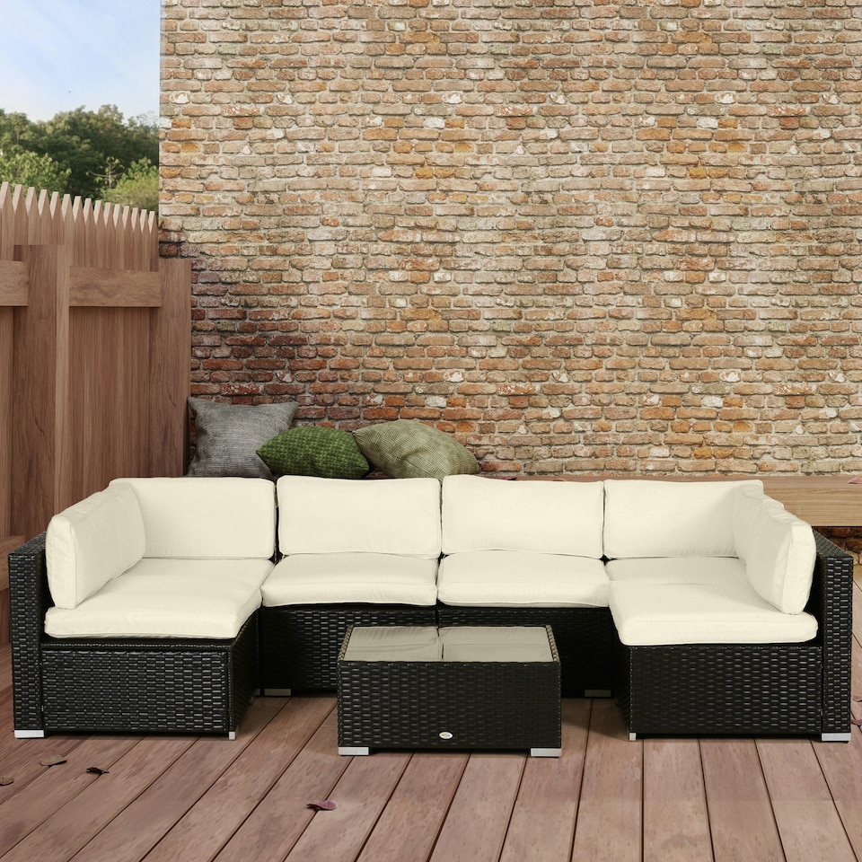 image 1 of Outsunny Garden Rattan Sofa Set Polyester Cover Replacement No Cushion Cream 