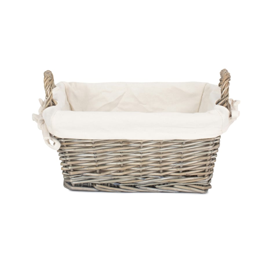 image 1 of Antique Wash Wicker Handled Lined Storage Basket Brown | Brown | S