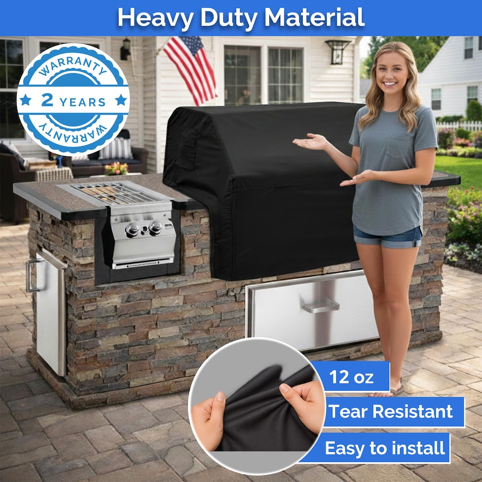 image 1 of Covers&All Built-in Outdoor Grill Cover, Durable 12 Oz Waterproof Cover Max Material with Air Pocket, 32 in W x 26 in D x 24 in H, Black