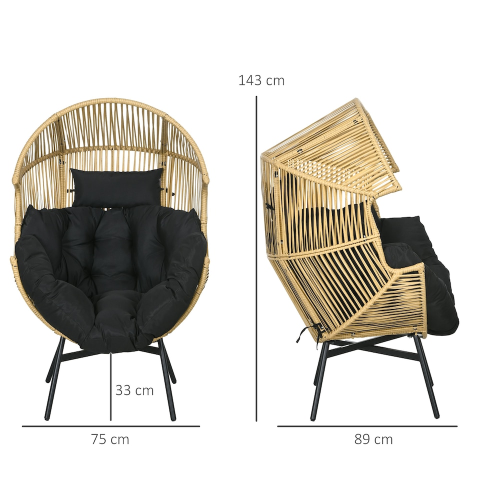 image 1 of Outsunny Rattan Leisure Chair w/ Cushion, Garden Egg Chair with Headrest, Sand