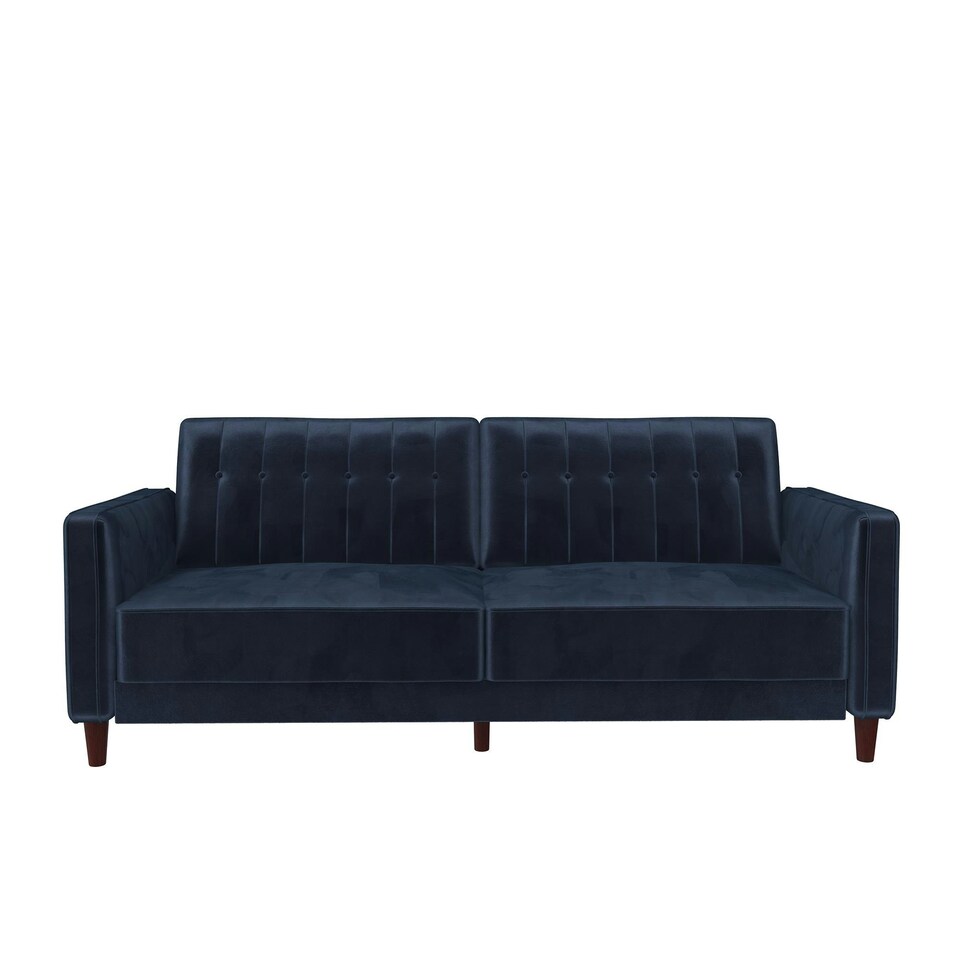 image 1 of Pin tufted transitional Sofa Bed velvet blue Blue | BLUE
