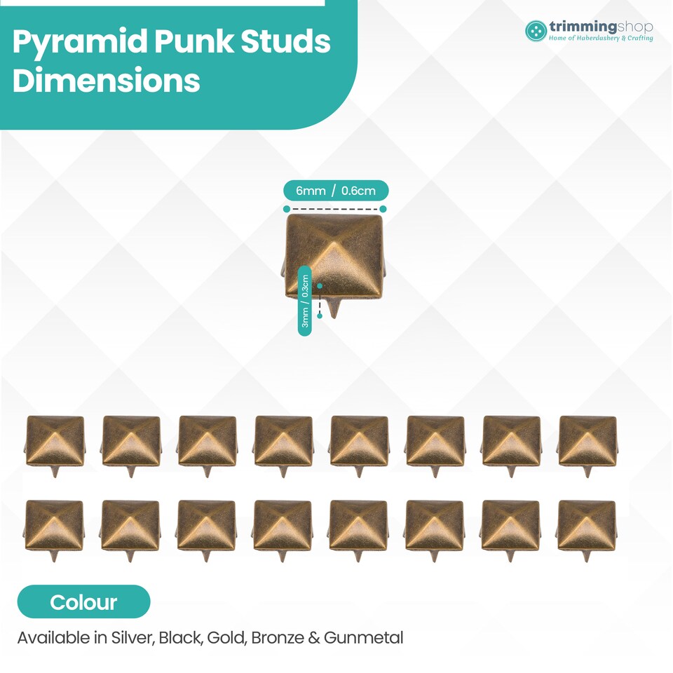 image 1 of 6mm Pyramid Shaped Nail Head Studs Square Metal Leather Rivets - 50pcs