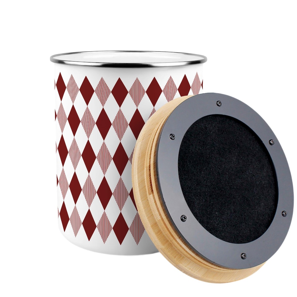 image 1 of Red Argyle Food Waste Caddy - Metal 2L Decorative Kitchen Compost Bin
