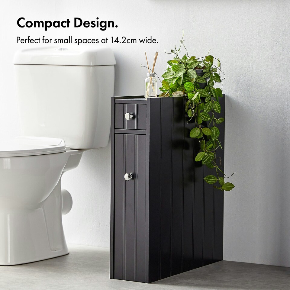 image 1 of VonHaus Shrewsbury Black Slim Bathroom Storage Unit with Drawers
