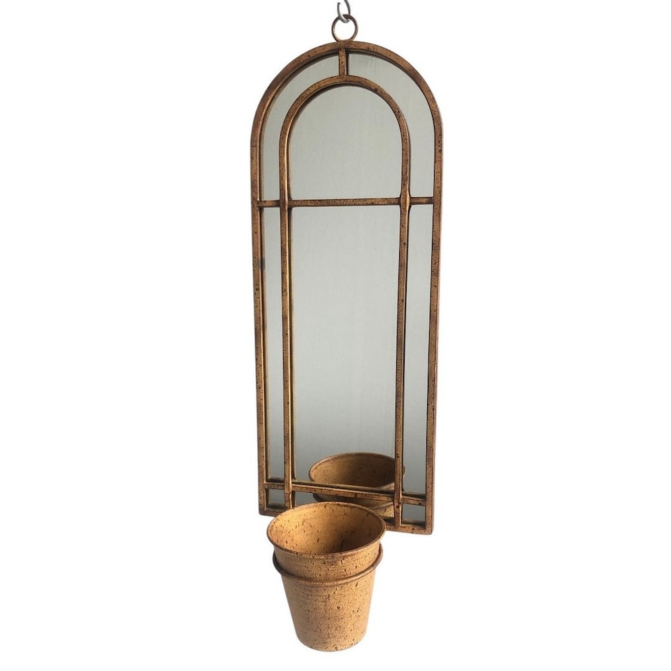 image 1 of Wall Mirror with Single Planter - Metal - L15 x W20 x H64 cm