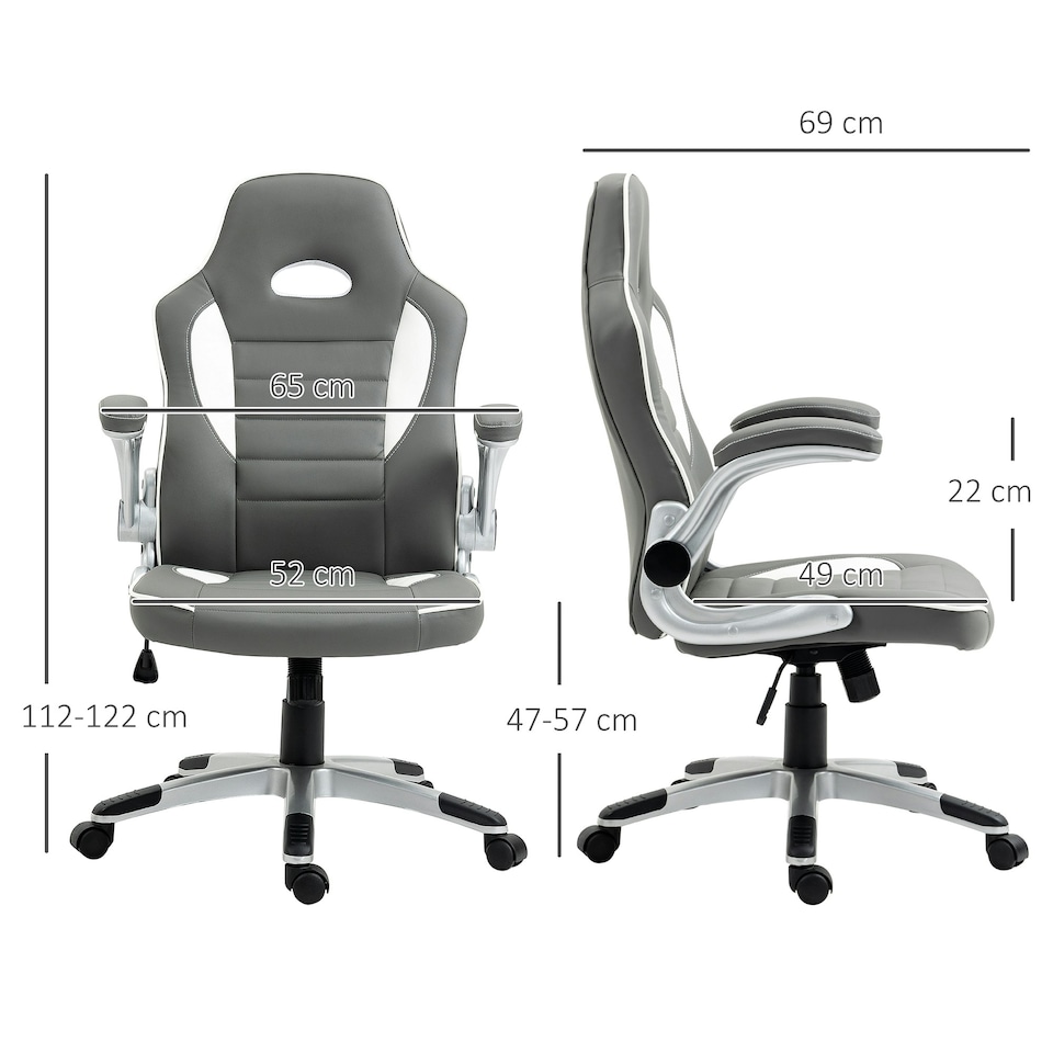 image 1 of Vinsetto Gaming Chair PU Leather Office Chair Swivel Chair Grey