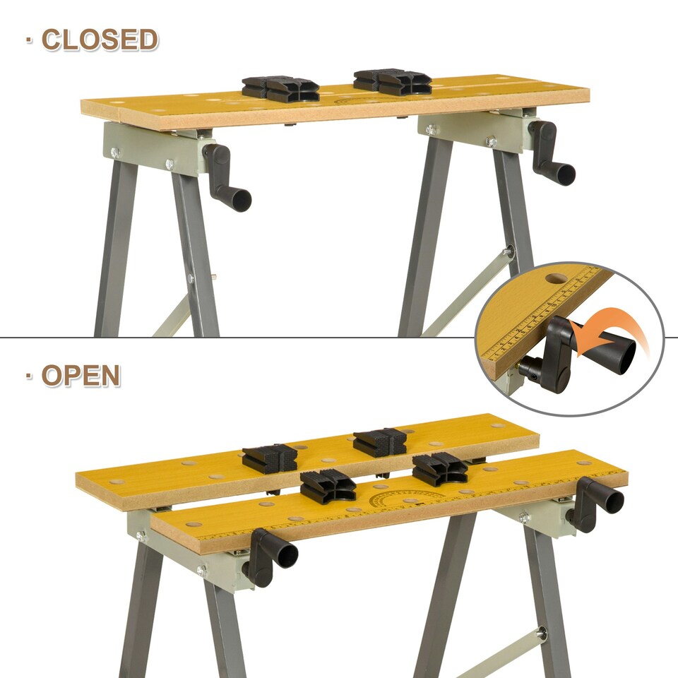 image 1 of DURHAND 4-in-1 Work Bench Adjustable Saw Horse Clamp Table Foldable Grey Black