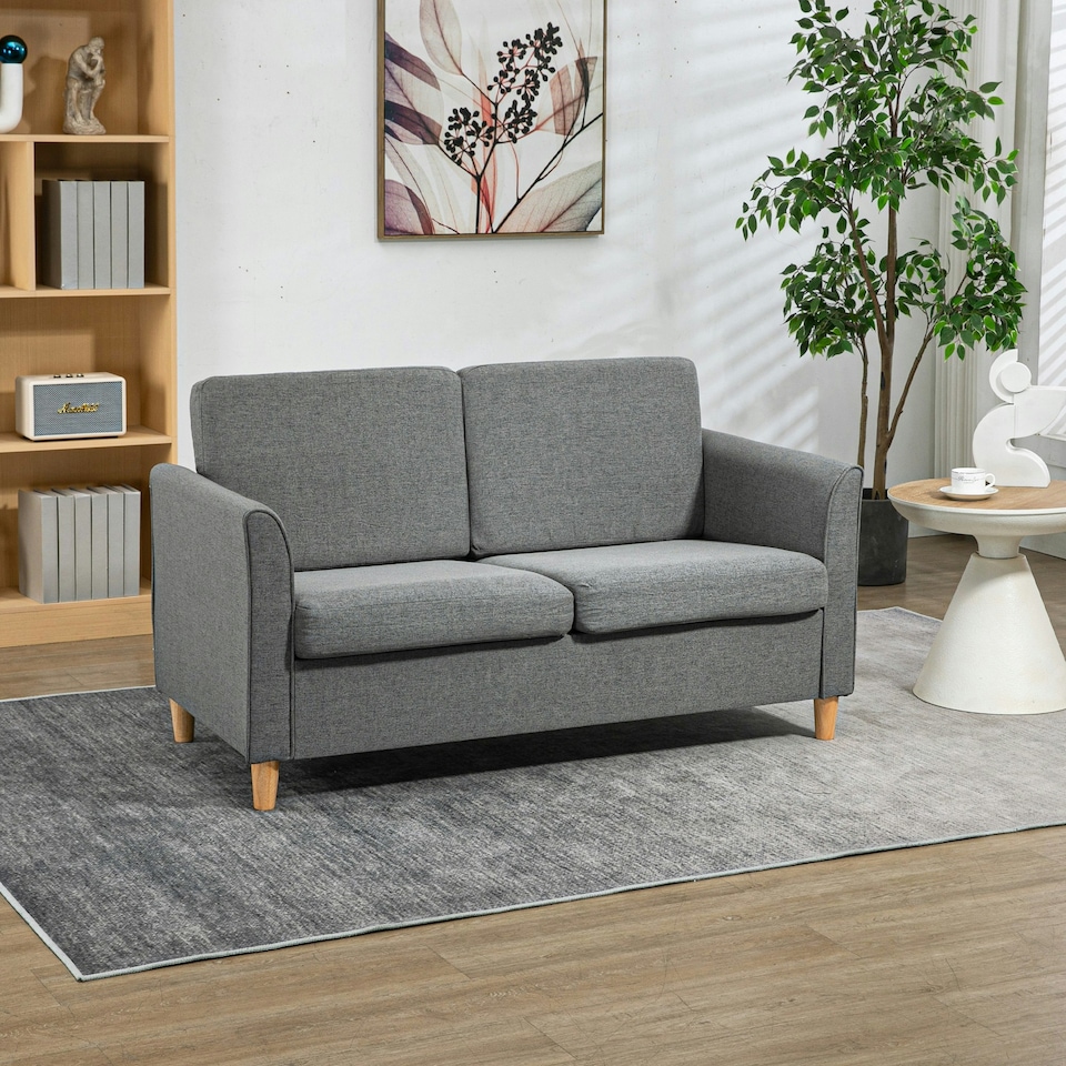 image 1 of HOMCOM Double Seat Sofa Linen Upholstery Loveseat Couch w/ Armrests, Grey