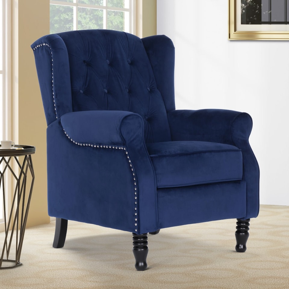 image 1 of Velvet Blue Marianna Manual Recliner Wingback Chair