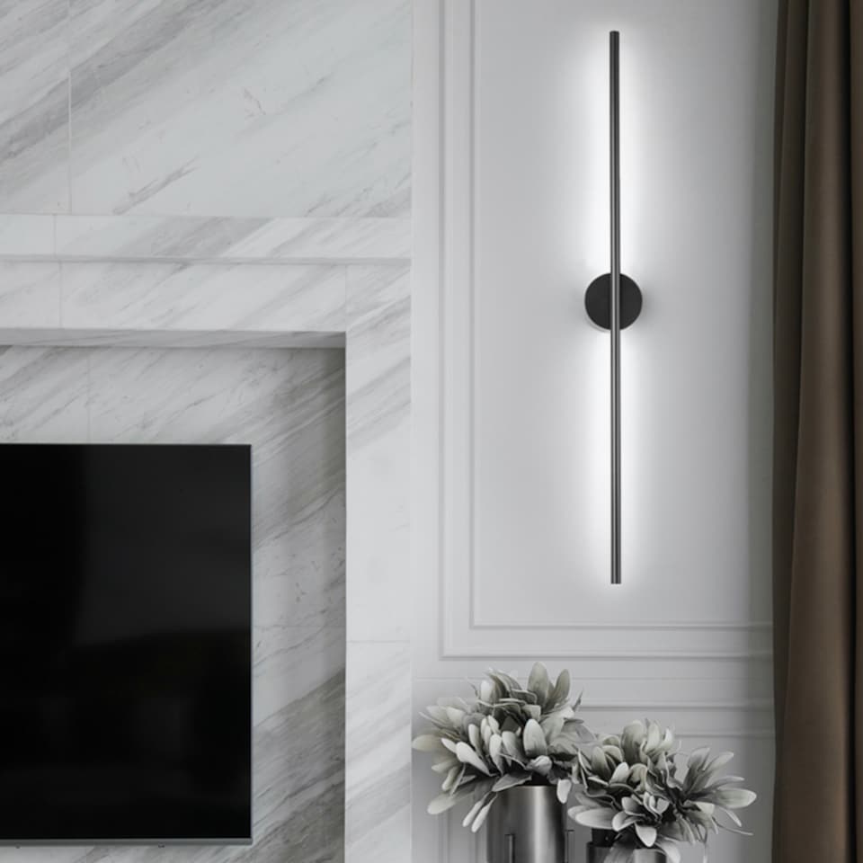 image 1 of Living and Home Hardwired Minimalistic Linear LED Wall Sconce with Cool Light, Black, 60cm | Black | 60cm | 1