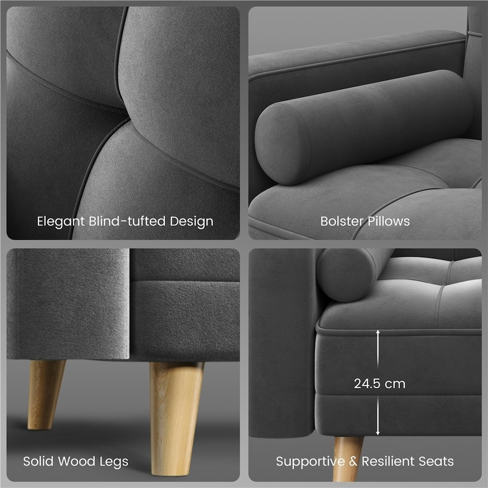image 1 of Yaheetech Velvet Convertible Sofa Bed Grey