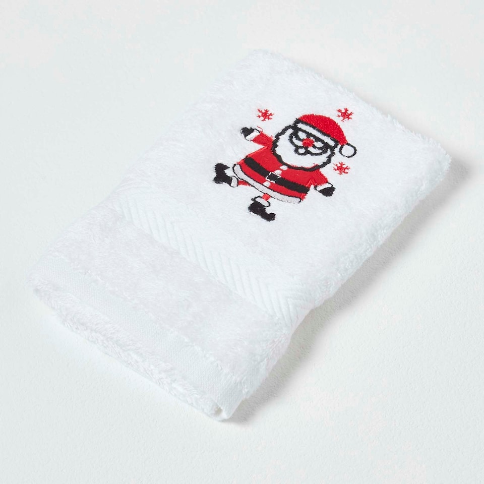 image 1 of Homescapes Santa Embroidered 100% Cotton Small Christmas Towel