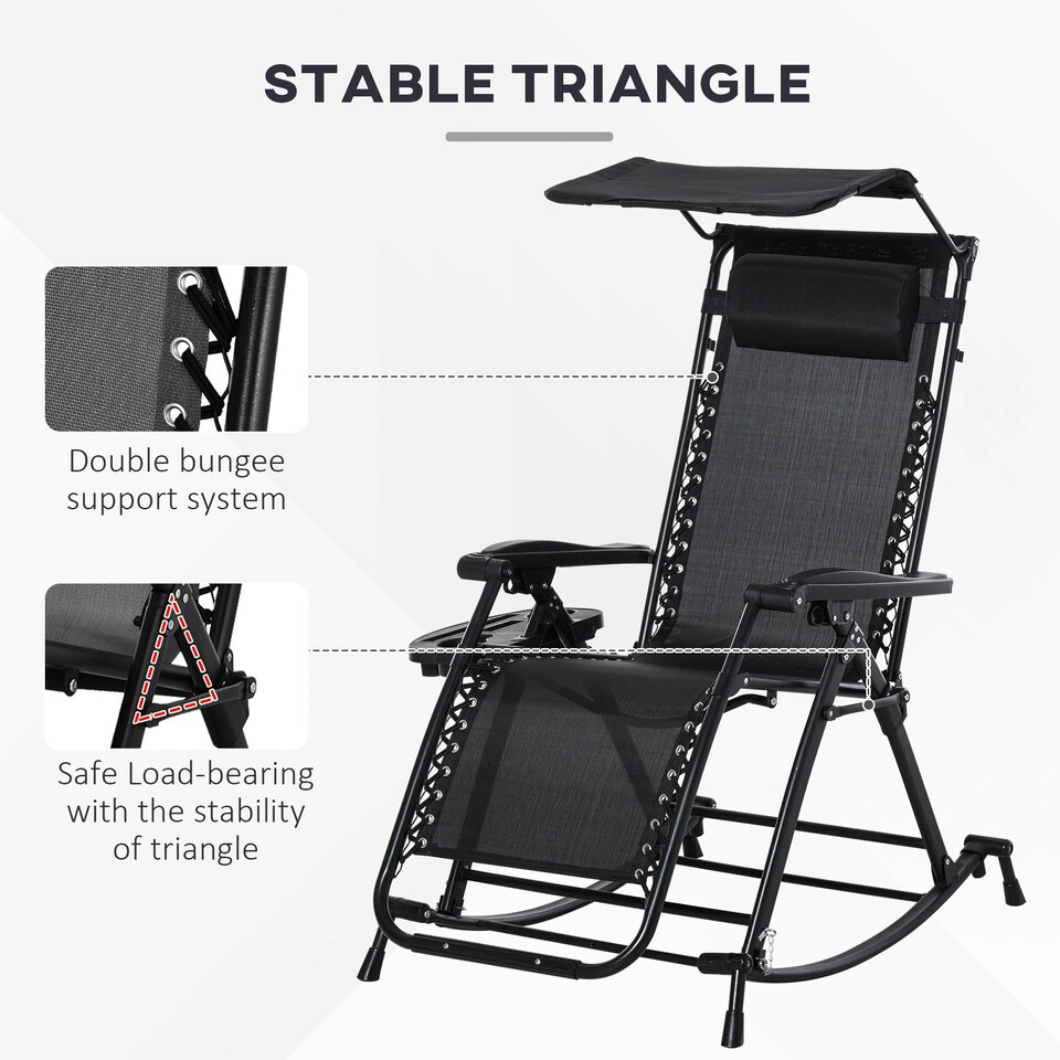image 1 of Outsunny Folding Recliner Chair Outdoor Lounge Rocker Zero-Gravity Seat