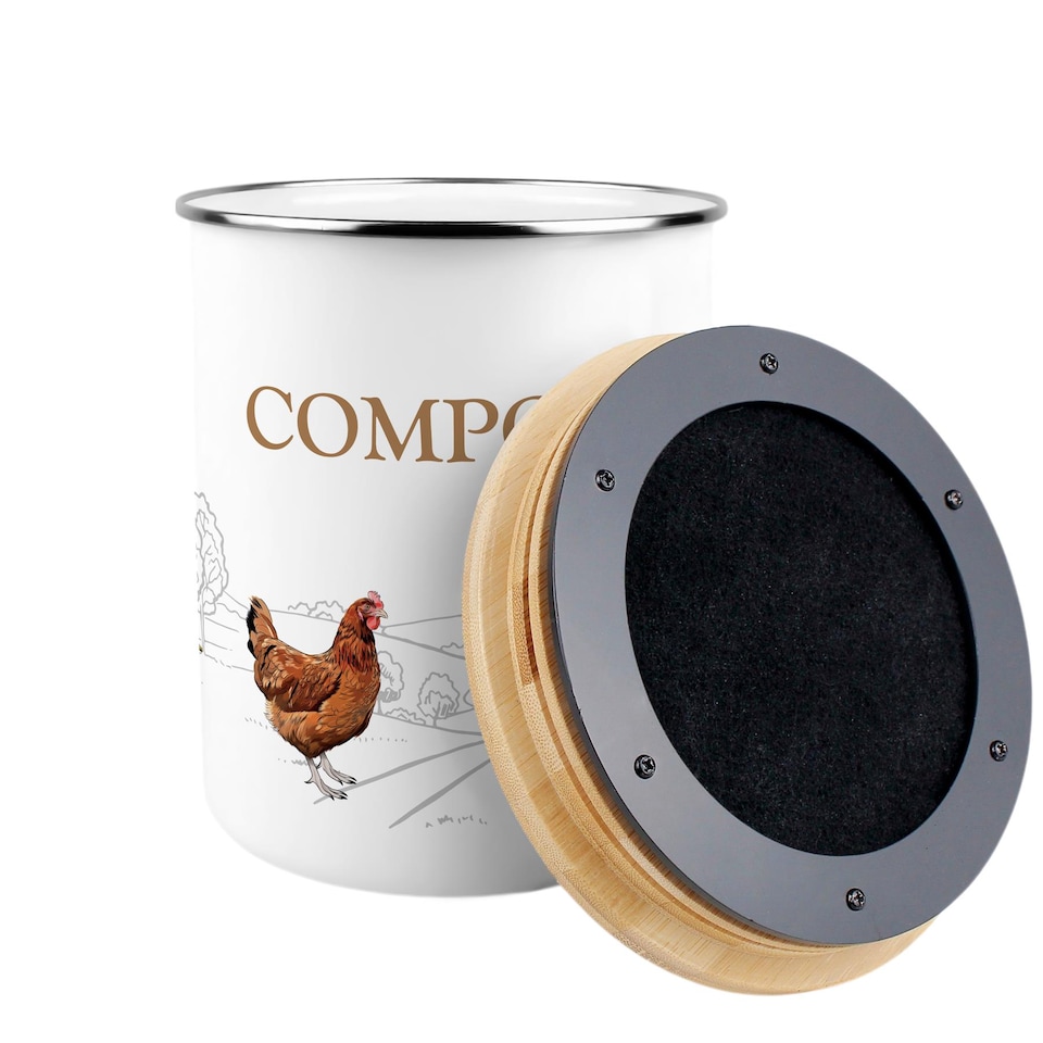 image 1 of Country Farm Animals Compost Caddy - Metal 2L Decorative Kitchen Food Waste Bin