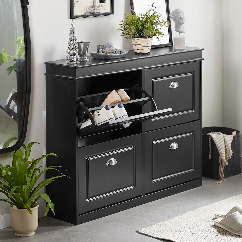 image 1 of SoBuy FSR79-SCH,4 Flip-Drawer Shoe Rack Cabinet Storage 16 Pairs | Black | Black | 1