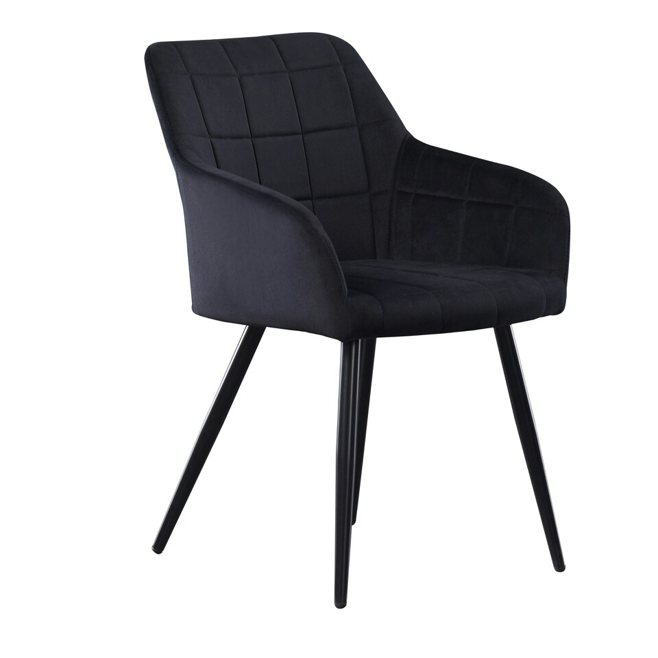 image 1 of Single Camden Modern Velvet Dining Chair with Armrests, Quilted Design & Black Metal Legs Black