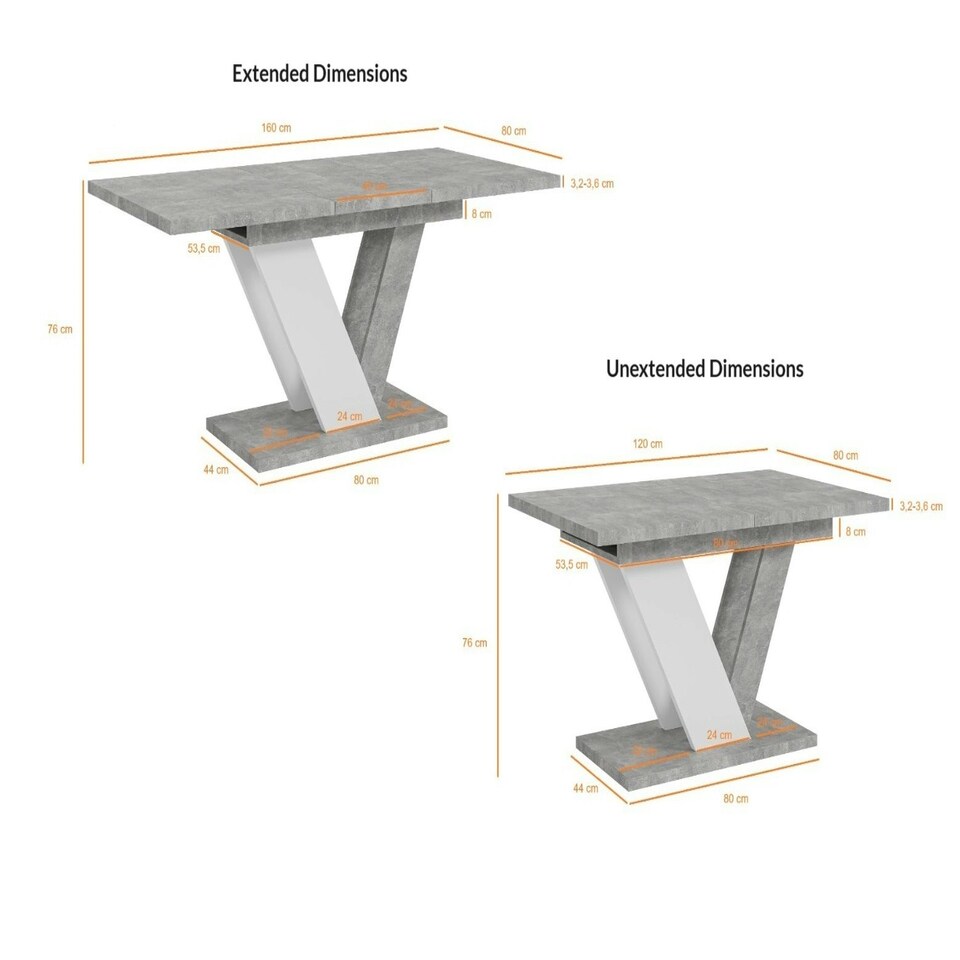 image 1 of Extendable Dining Table White Pedestal V Leg Concrete Marble Grey Stone Effect Top 120-160cm Modern Kitchen 6 8 Seater  - Bai