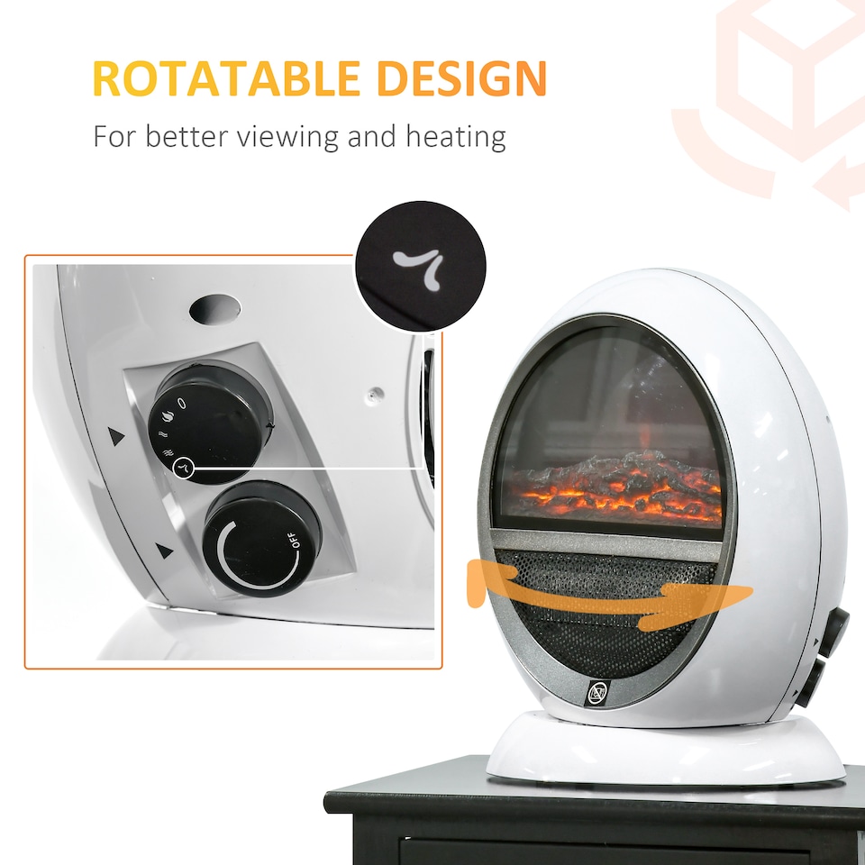 image 1 of HOMCOM Table Top Electric Fireplace Heater W/ LED Flame Rotatable Head White