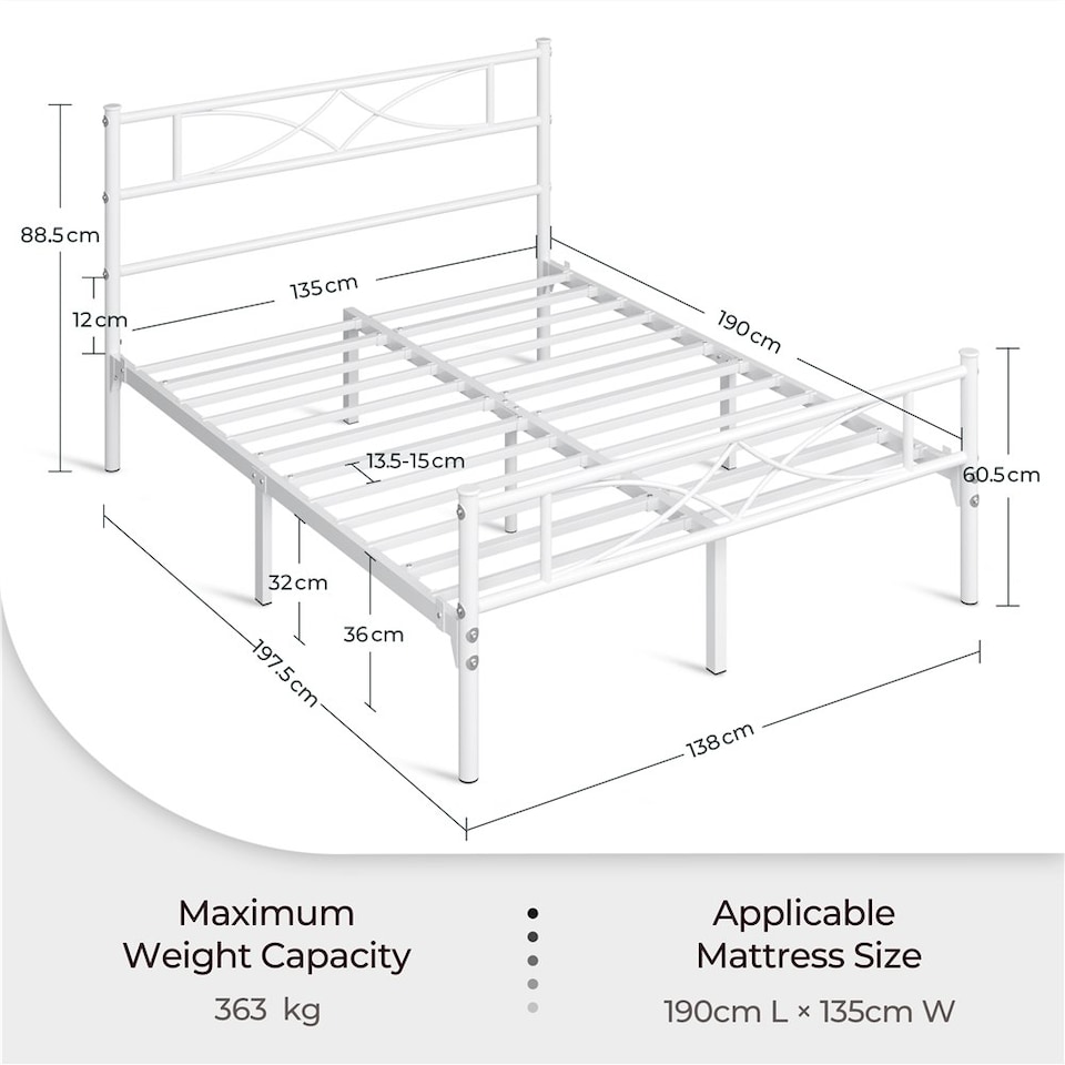 image 1 of Yaheetech 4ft6 Double Minimalist bed foundation with Curved Design Headboard White