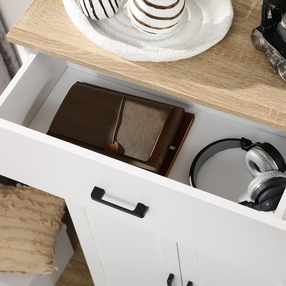 image 1 of HOMCOM Sideboard, Nordic Storage Cabinet with Drawer, Doors and Open Countertop, Freestanding Kitchen Cupboard for Living Room, Dining Room, 130cm, White