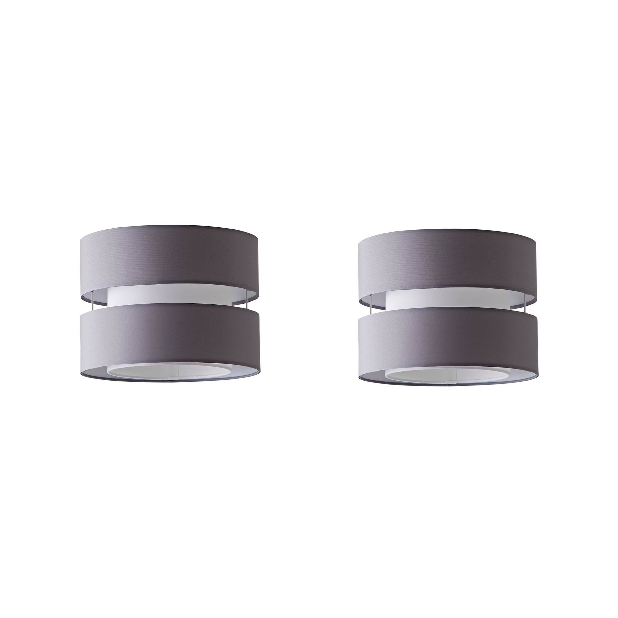 ValueLights Sophia Pair of Two Small 26cm Drum Easy Fit Ceiling Light Lamp Shades in Grey | Size: 10 inches