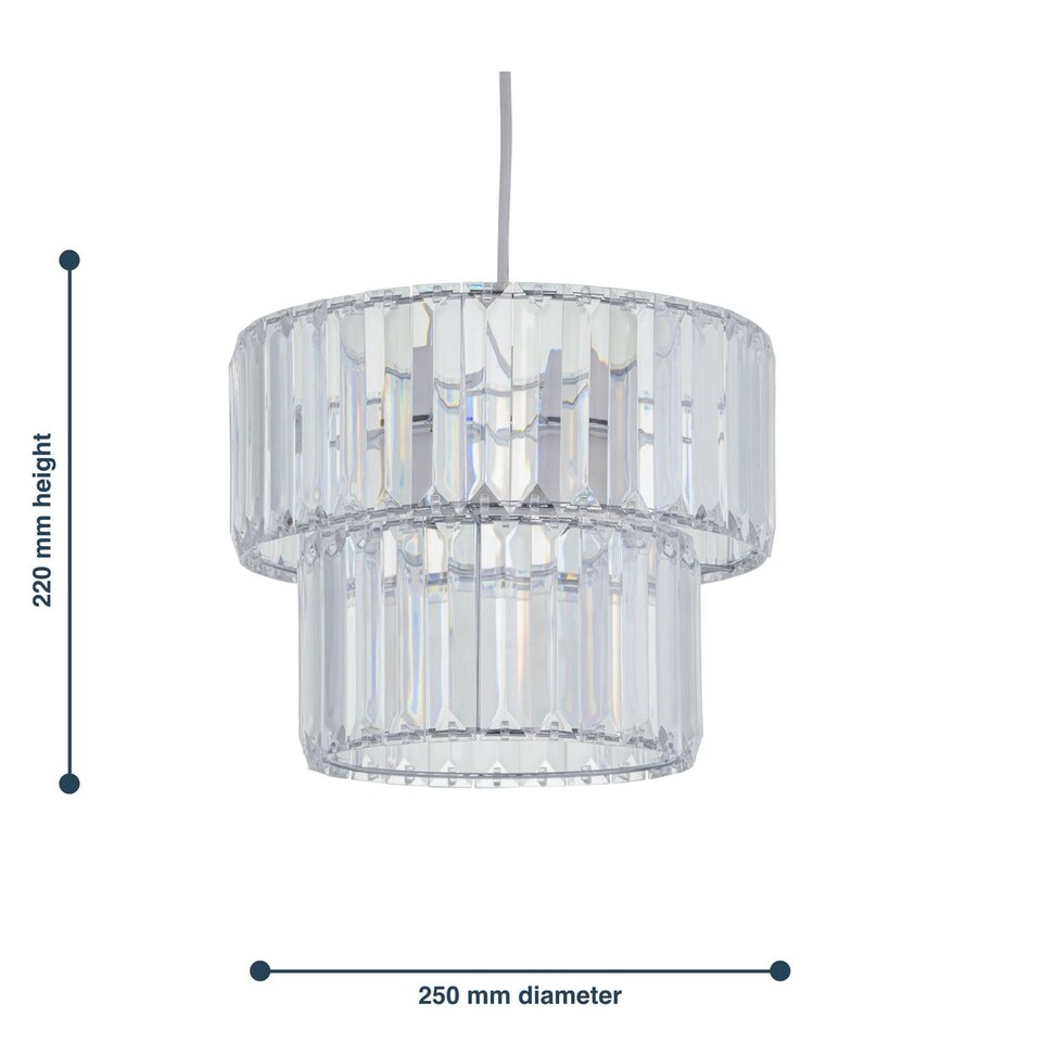 image 1 of Set of 2 Clint - Clear Acrylic Crystal Two Tier Easy Fit Pendant Shades | Clear | Chrome | Medium | 2
