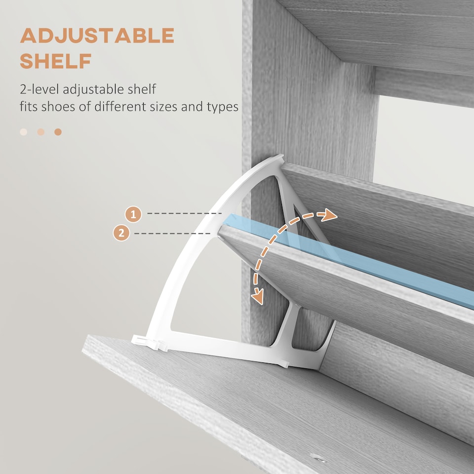 image 1 of HOMCOM Narrow Shoe Cabinet, Slim Shoe Storage Cabinet with 3 Flip Drawers, 12 Pair of Shoes Organizer Hallway Entryway, Grey