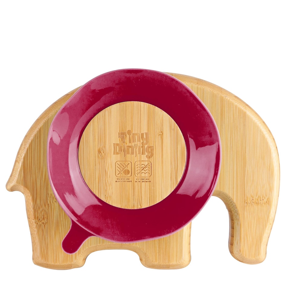 image 1 of Tiny Dining Children's Bamboo Suction Elephant Plate - Red | Red | Red