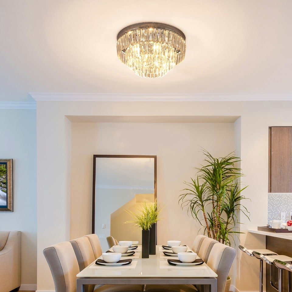 image 1 of HOMCOM Crystal Chandelier Flush Mount Ceilings Lighting Fixture for Living Room