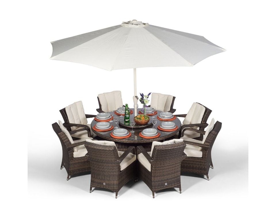 image 1 of Arizona Round 8 Seater Rattan Patio Dining Set | Brown | Brown