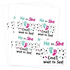 Can't Wait to See Gender Reveal Square Stickers 95mm - Sheet of 4