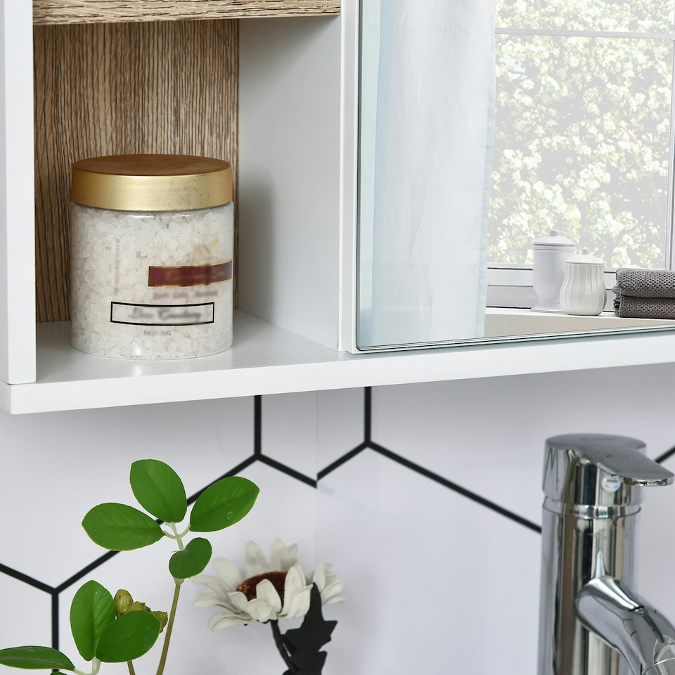 image 1 of HOMCOM Wall Mounted Bathroom Storage Cabinet w/ Mirrored Door, Adjustable Shelf