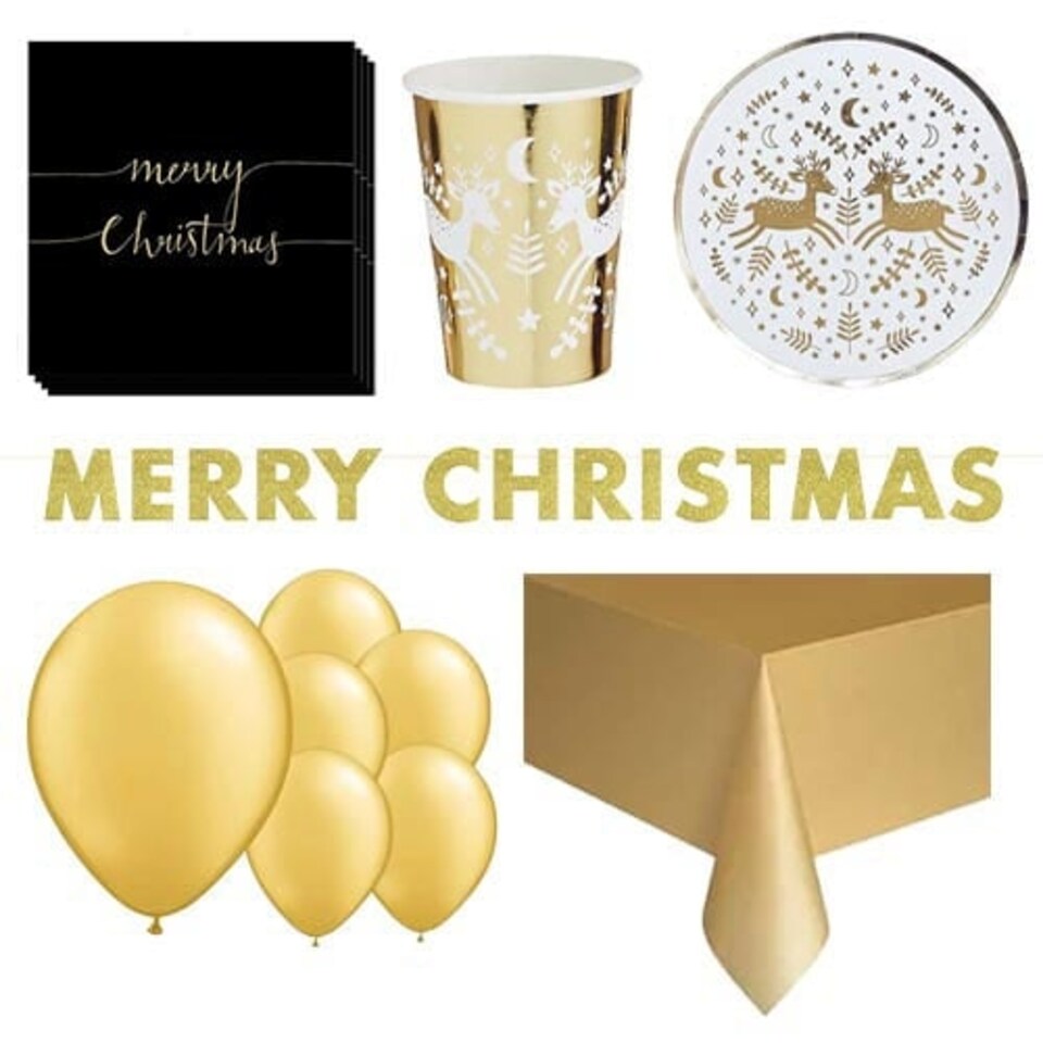 Gold Reindeer Christmas 8 Person Deluxe Party Pack