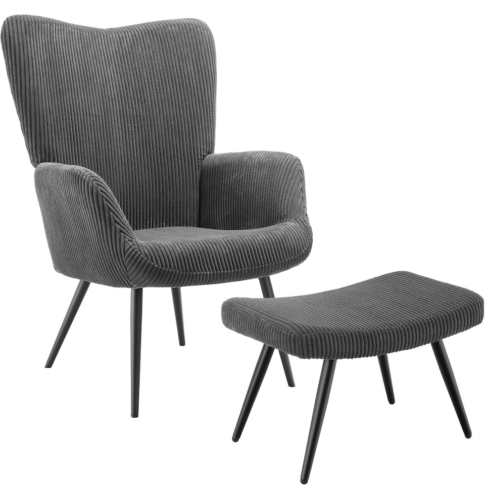 image 1 of Armchair Hygge - padded, armrests and ergonomic backrest, 150 kg load capacity | Grey | Wide cord anthracite/black | One Size | 1