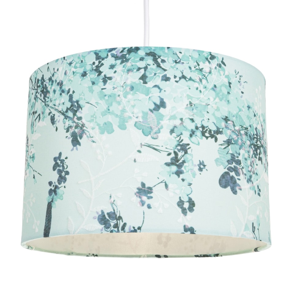 image 1 of Modern Classic Duck Egg and Emerald Green Floral Fabric Shade with Inner Lining | Blue | 12"