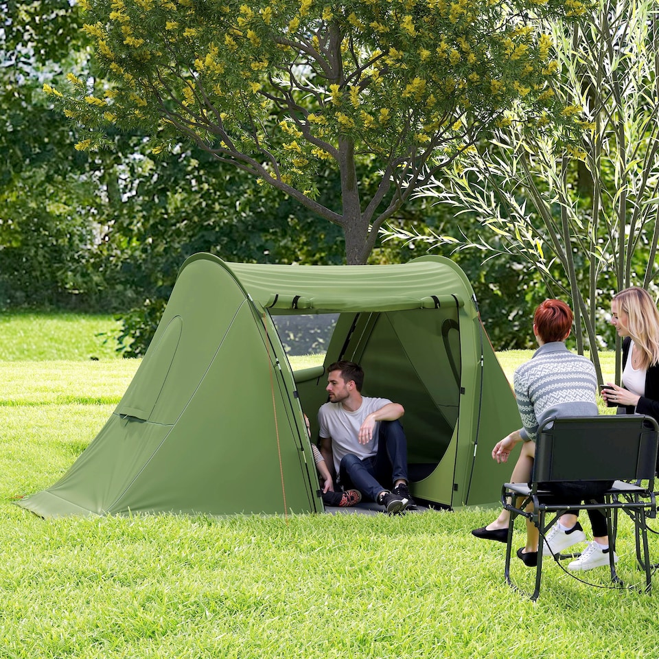 image 1 of Outsunny 3 Man Camping Tent with 2 Bedrooms, 3000mm Waterproof, Grey | Green | Green | 323L x 240W x 160H cm