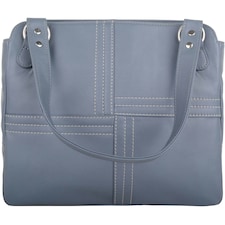 Large Genuine Soft Leather Shoulder Contrast Stitch Handbag Blue | Denim