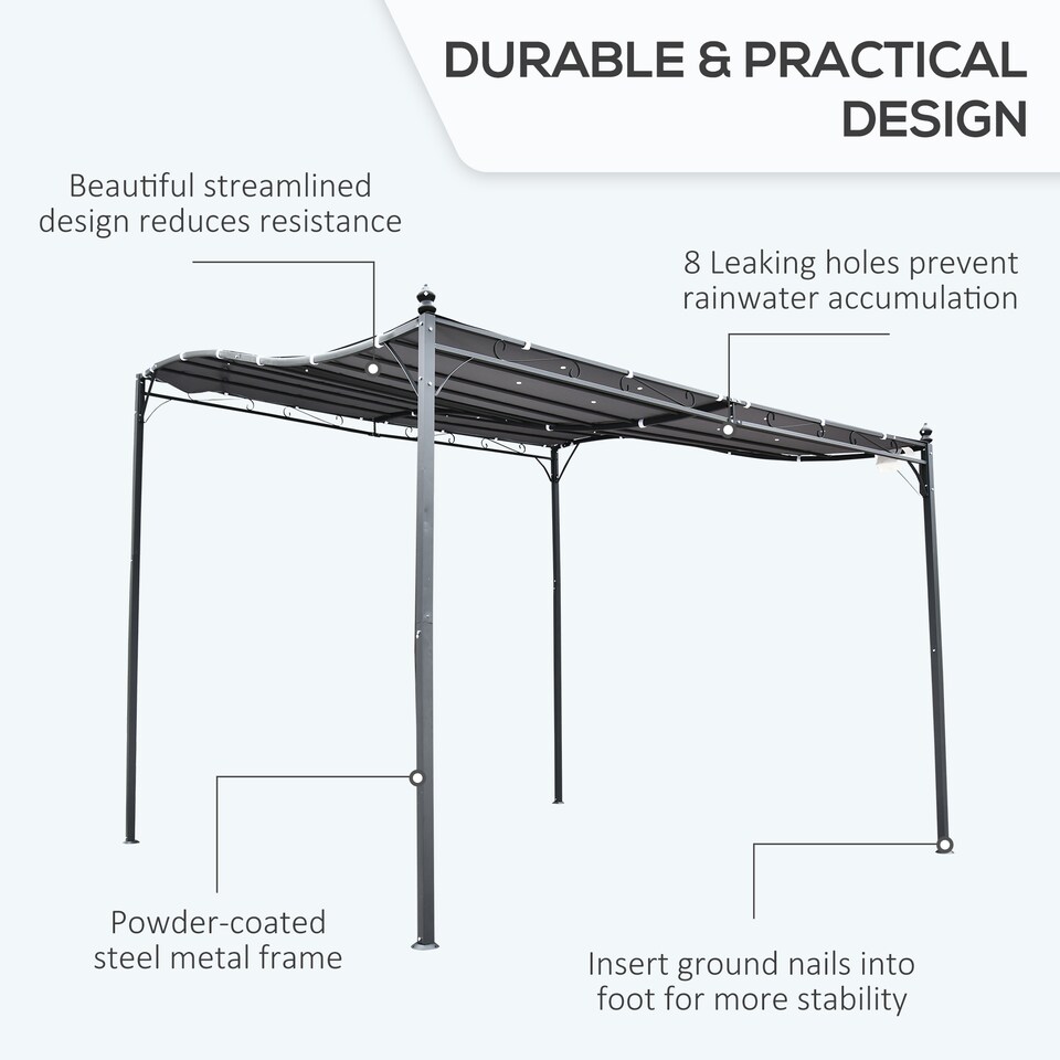 image 1 of Outsunny 3 x 3m Pergola Gazebo Metal Frame Elegant Scrolling WeatherResistant Canopy Sun Rain Shade Garden Outdoor Shelter, Grey