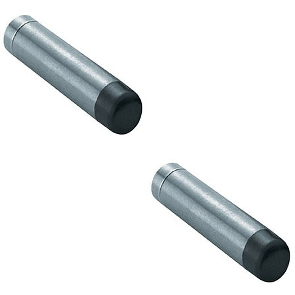 Loops 2x Wall Mounted Doorstop Cylinder with Rubber Tip 74 x 16mm Satin Steel in Metallics
