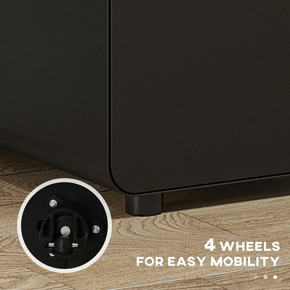 image 1 of Vinsetto 3 Drawer Modern Steel Filing Cabinet w/ 4 Wheels Lock Pencil Box Black